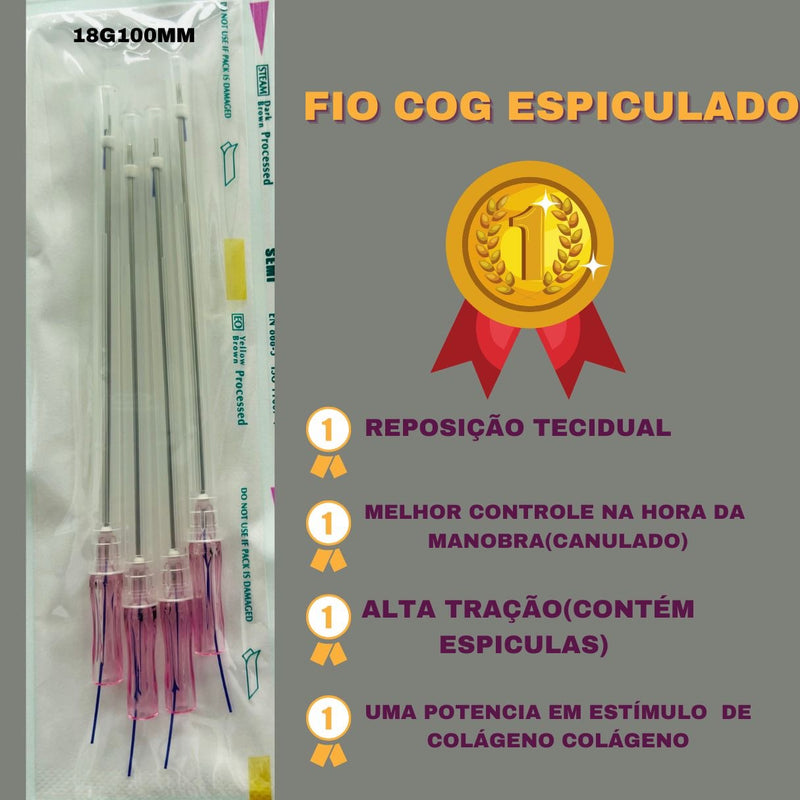 FIOS DE PDO COM GARRAS DE TRAÇÃO ESPICULADOS COG CANULADO 18G100MM COM 20 UNIDADES