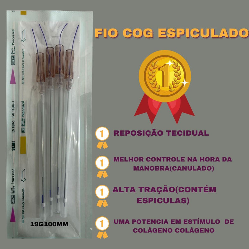 FIOS DE PDO COM GARRAS DE TRAÇÃO ESPICULADOS COG CANULADO 19G100MM COM 20 UNIDADES